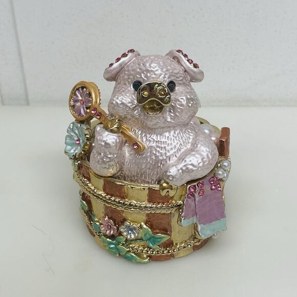 Pig In Bubble Bath Trinket Box Rhinestones Jeweled Enamel Piggy Collectible - Picture 1 of 13